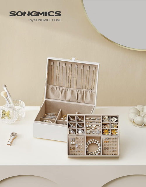 Load image into Gallery viewer, 2-Layer Jewelry Organizer with Handle Floating Effect, 8.1 x 9.4 x 4.3 Inches, Gift Idea, White
