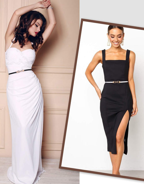 Load image into Gallery viewer, Leather Skinny Women Belt Thin Waist Belts for Dresses up to 37 Inches with Golden Buckle, 2 Pack
