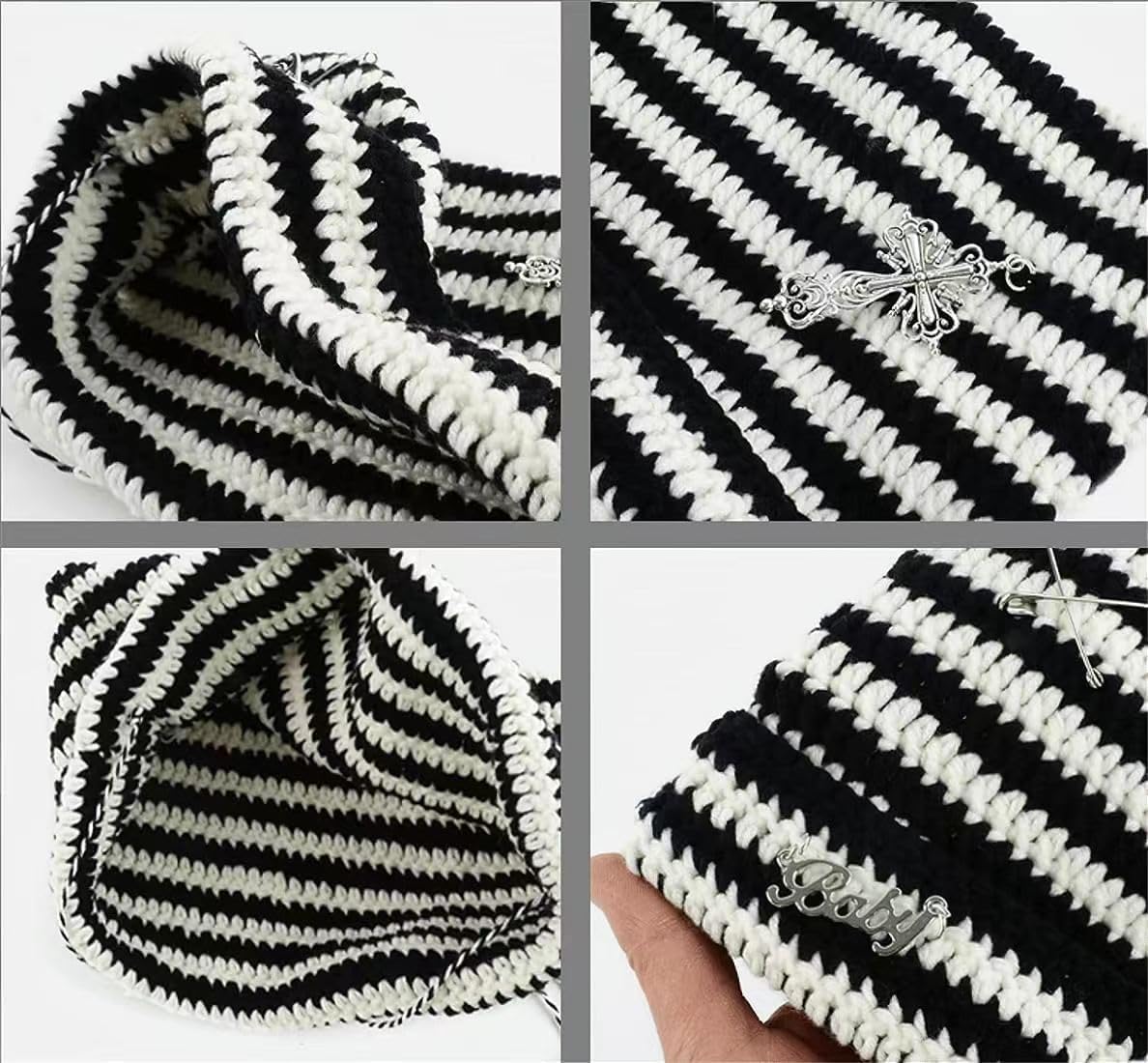 Grunge Beanies Crochet Knitted Hats for Women Girls Fox Cat Ear Goth, Onesize, Grey