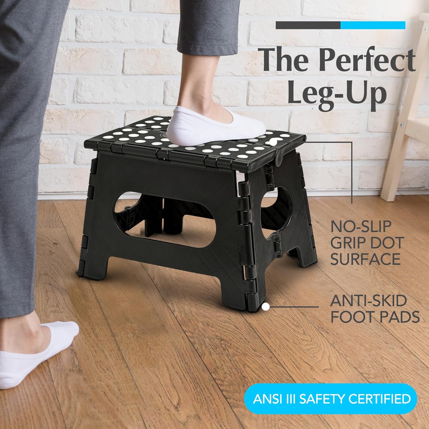 Handy Laundry - Folding Step Stool is Sturdy Enough to Support Adults and Safe Enough for Kids, Black