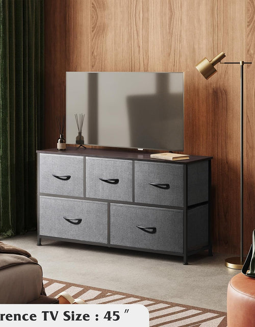 Load image into Gallery viewer, Dresser for Bedroom with 5 Drawers, Organizer Unit with Fabric Bins for Closet, Living Room, Hallway, Dark Grey
