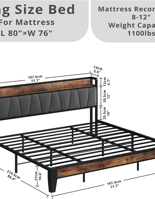 Load image into Gallery viewer, King Size Bed Frame, Storage Headboard with Charging Station, Solid and Stable, Easy Assembly
