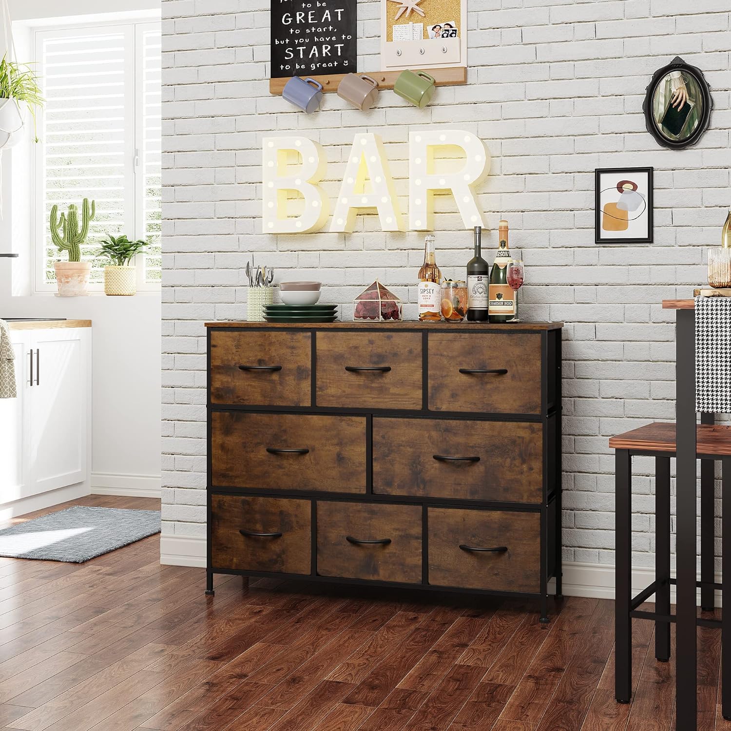 Fabric Dresser for Bedroom - Storage Drawer Unit as TV Stand for 32-43 inch TVs - Wide Dresser with 8 Large Deep Drawers