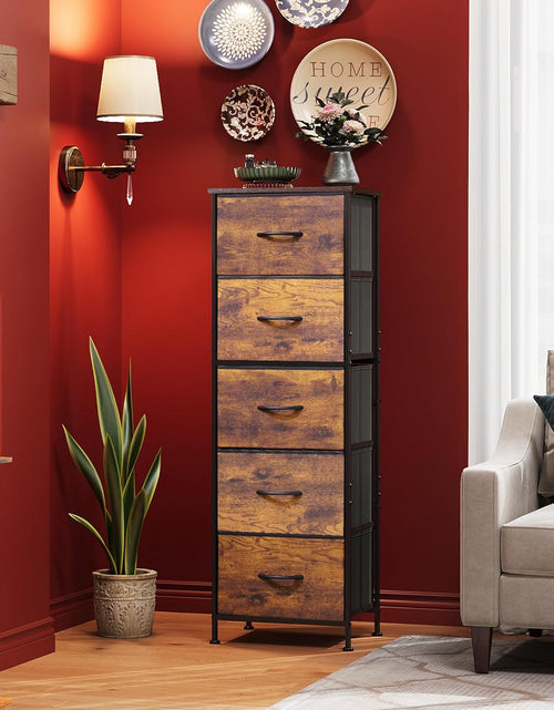 Load image into Gallery viewer, 5-Drawer Tall Dresser for Bedroom, Storage Dresser Organizer with Fabric Bins, Rustic Brown
