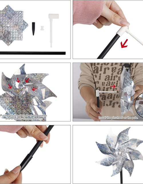 Load image into Gallery viewer, 10 Pack Reflective Pinwheels with Stakes, Extra Sparkly Pinwheel for Garden Decor
