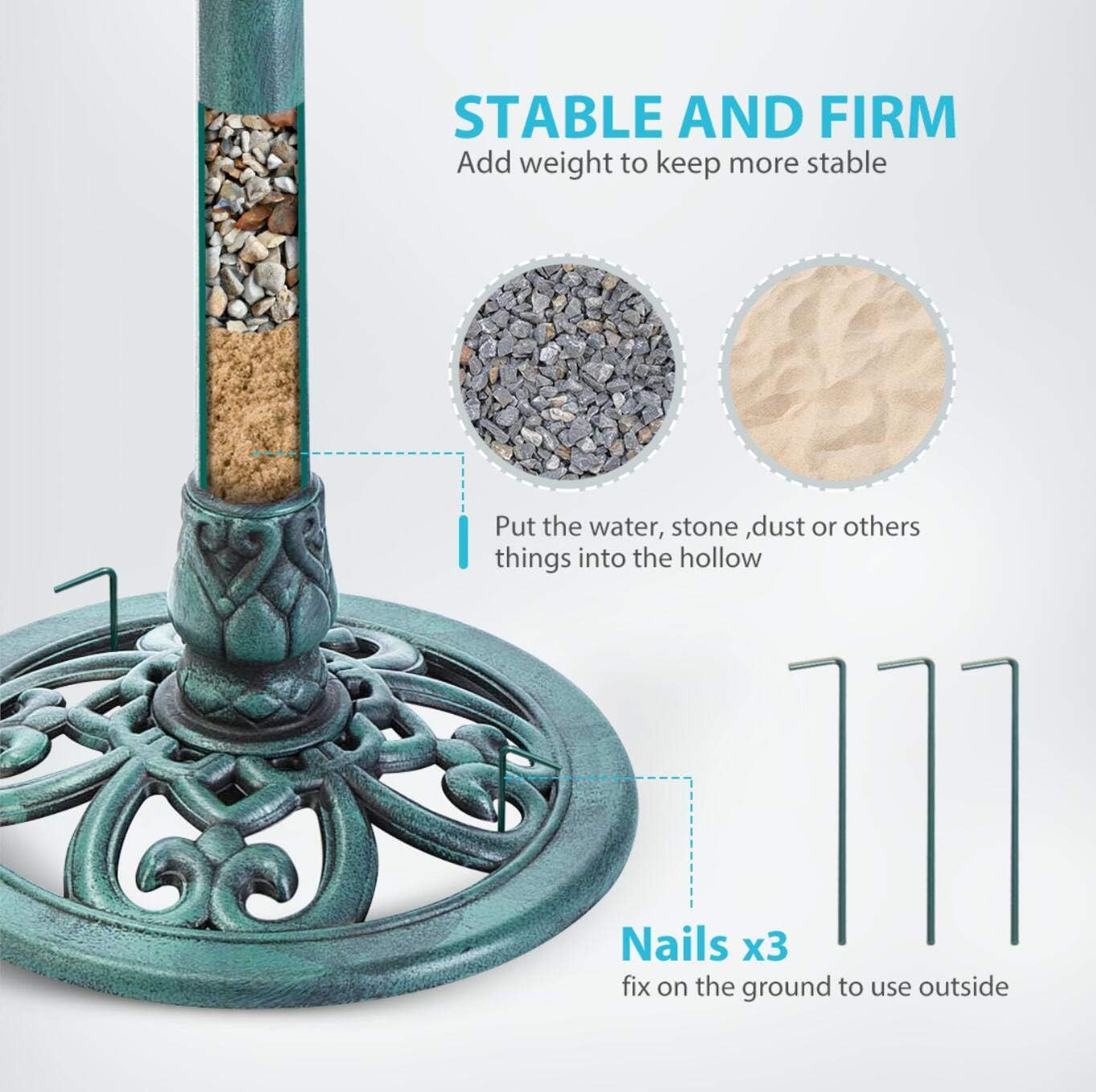 Polyresin Antique Outdoor Green Garden Bird Bath and Solar Powered Round Pond Fountain Combo Set,Green