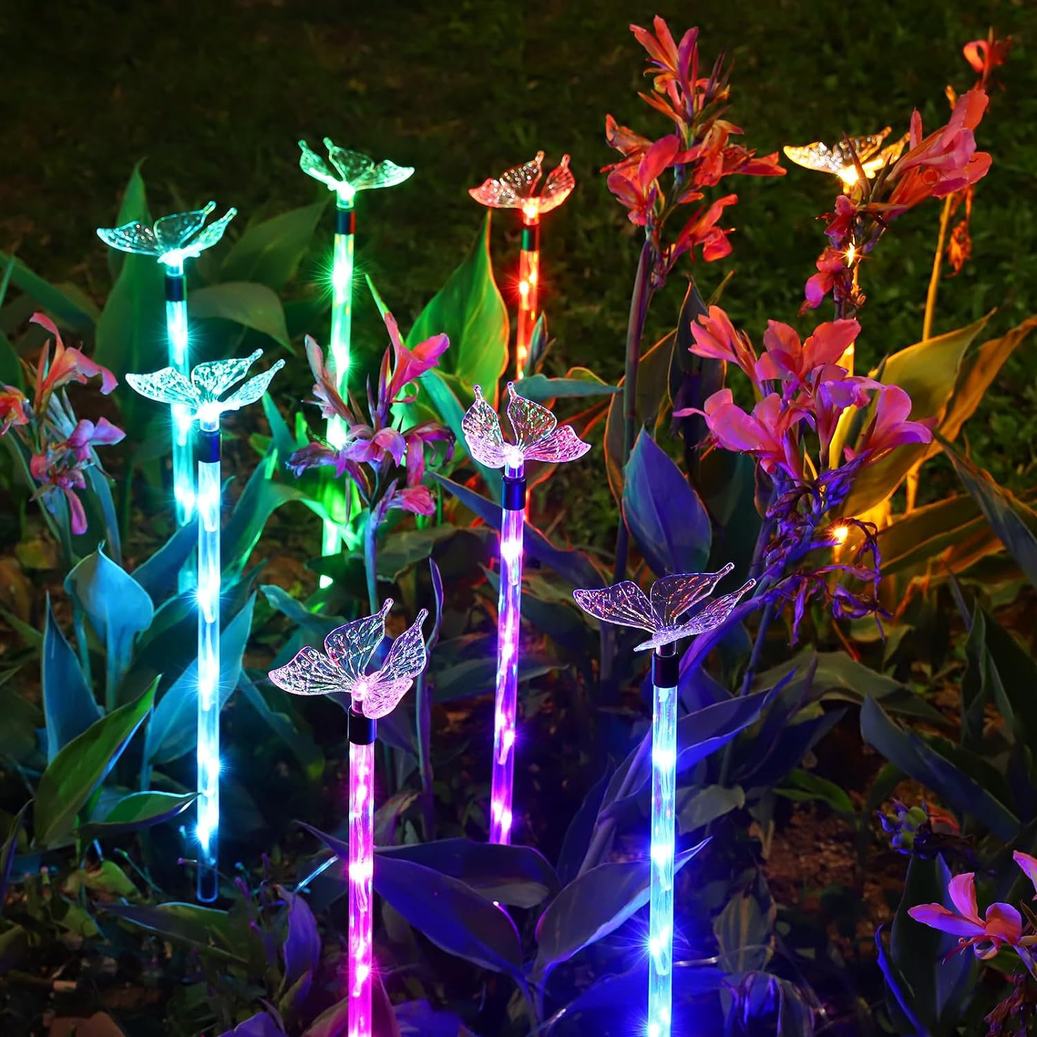 Set of 8 Plastic Solar Garden Lights for Garden Decor - Upgraded Solar Lights with Remote,8 Modes