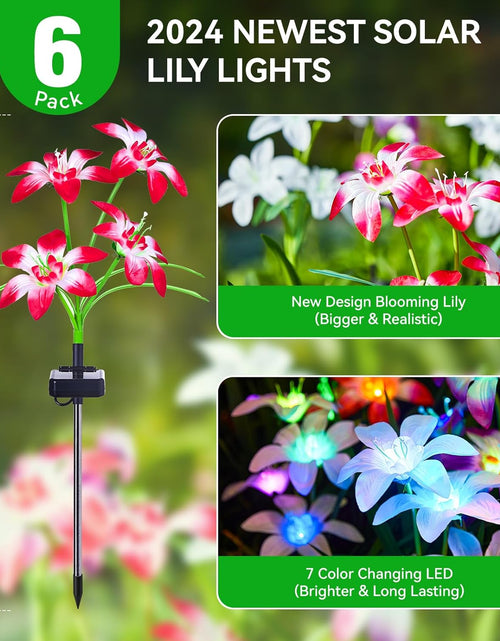 Load image into Gallery viewer, 6 PACK Solar Lights Outdoor Garden, Upgraded Solar Garden Lights with 24 Enlarged Blooming Lily Flowers
