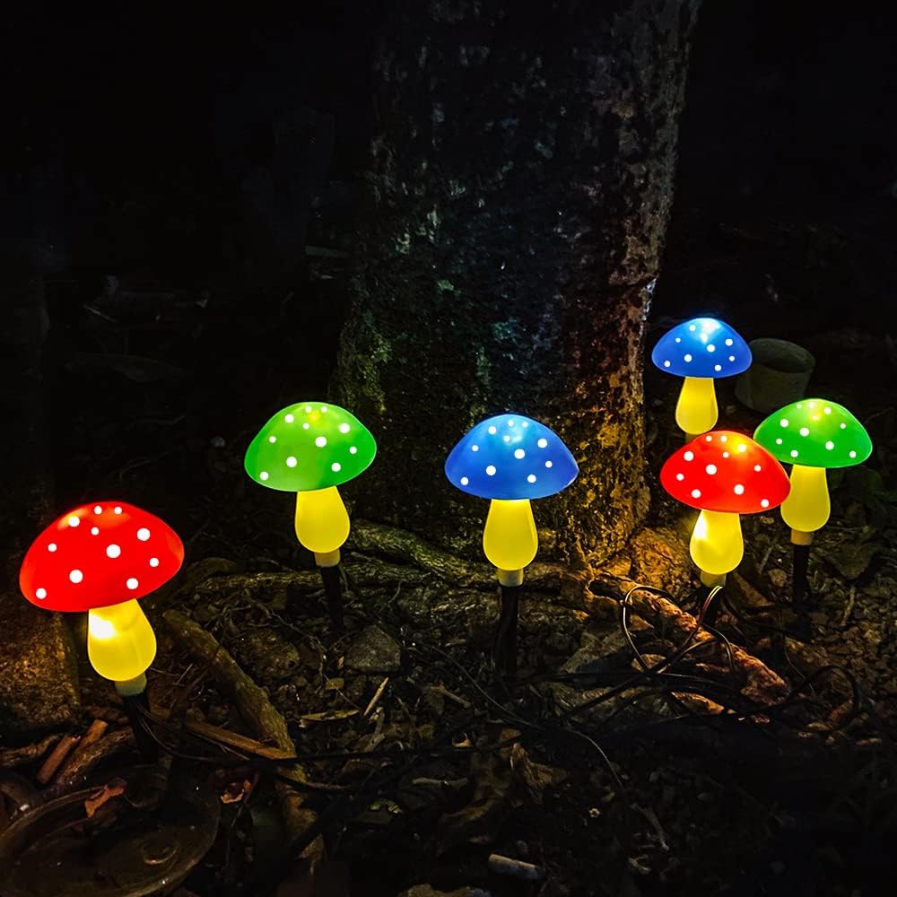 Outdoor Solar Mushroom Lights LED Solar Garden Decor Stake Lights, 8 Lighting Modes Solar Yard Ornament Lights (1 Pack 6 Mushrooms)