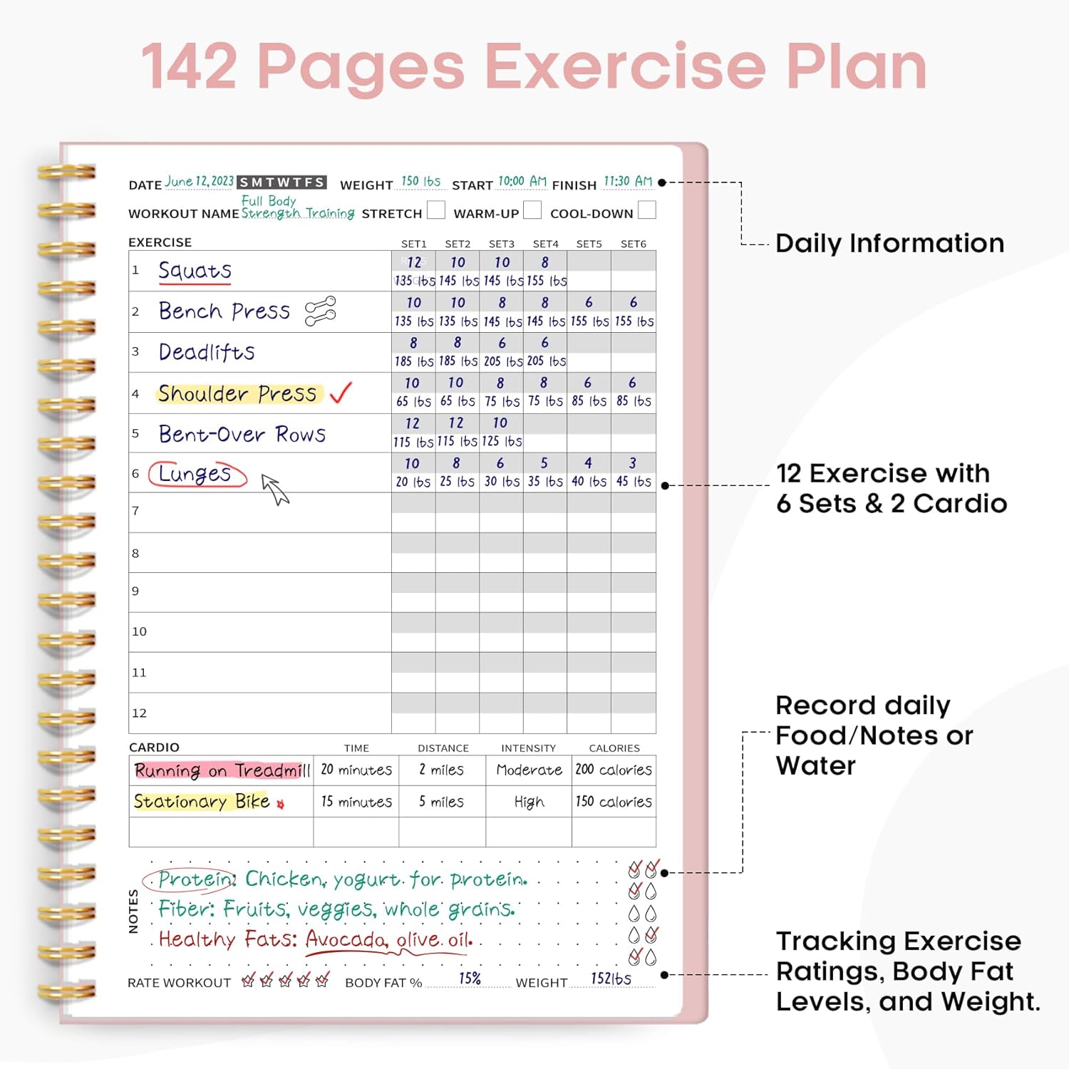 Fitness Workout Journal for Women & Men, A5(5.5" x 8.2"), Pink