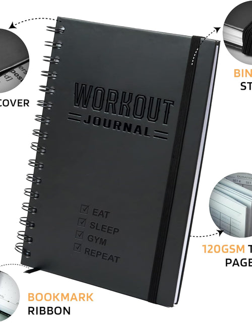 Load image into Gallery viewer, Hardcover Fitness Journal Workout Planner for Men &amp; Women - A5 Sturdy Workout Log Book, Black
