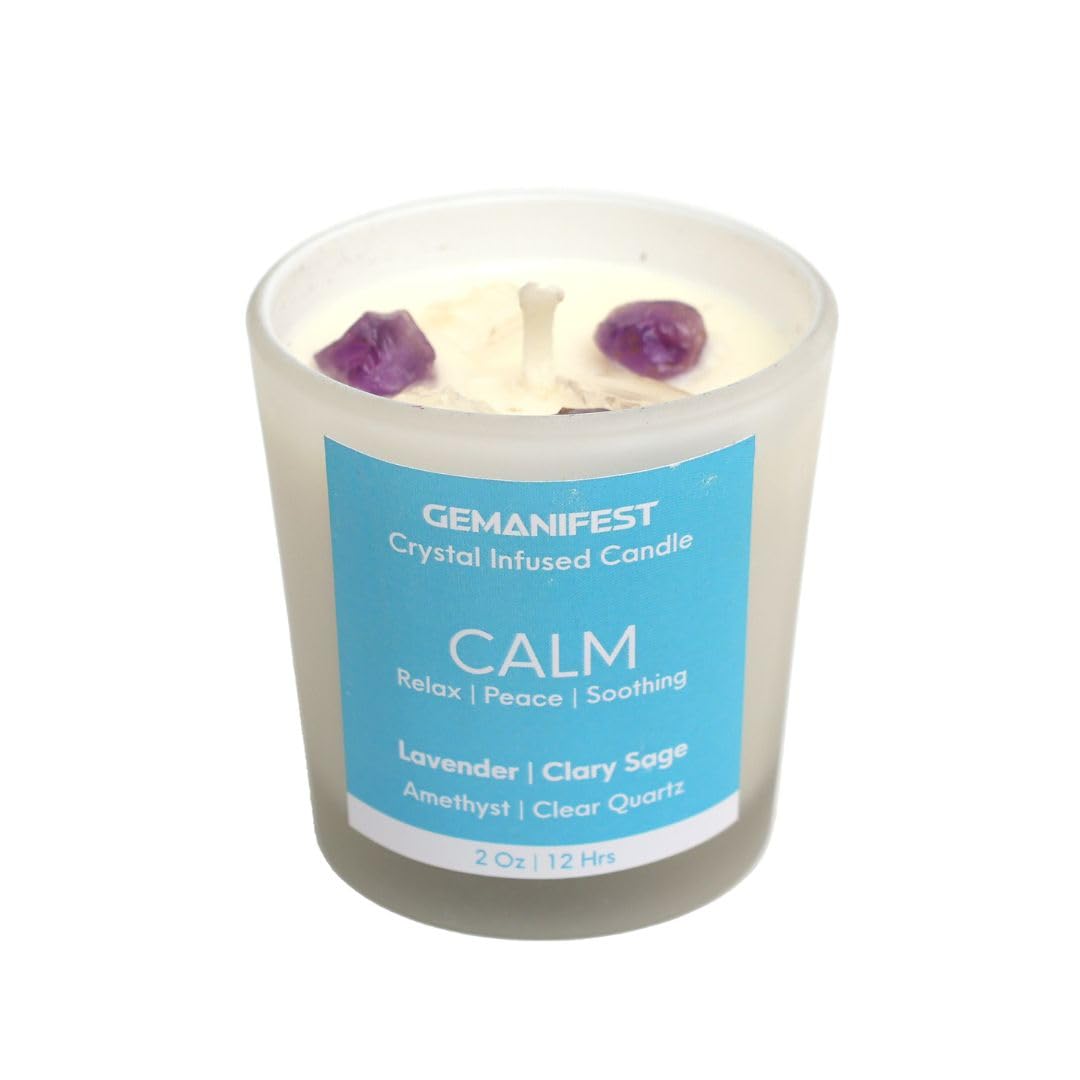 Calm Crystal Candle for Manifestation, Aromatherapy and Relaxation I Non Toxic, Vegan, Lead Free | Calm Candles for Women