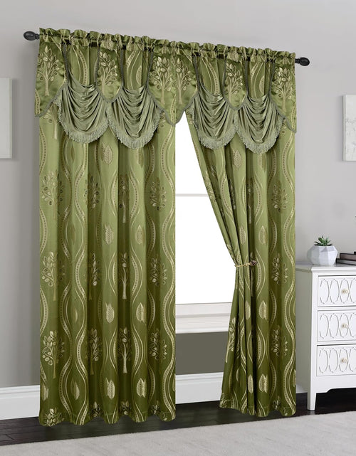 Load image into Gallery viewer, Jacquard Look Curtain Panel Set with Attached Valance 54&quot; X 84 inch (Set of 2), Sage
