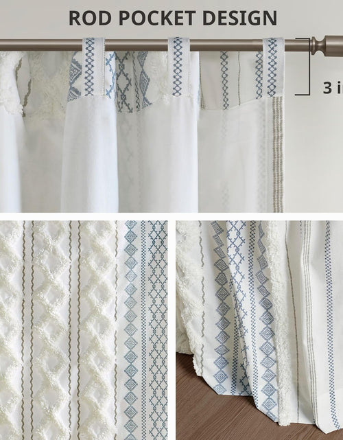 Load image into Gallery viewer, Boho Curtains for Bedroom SINGLE PANEL Window Curtains, 50x84 White/Navy
