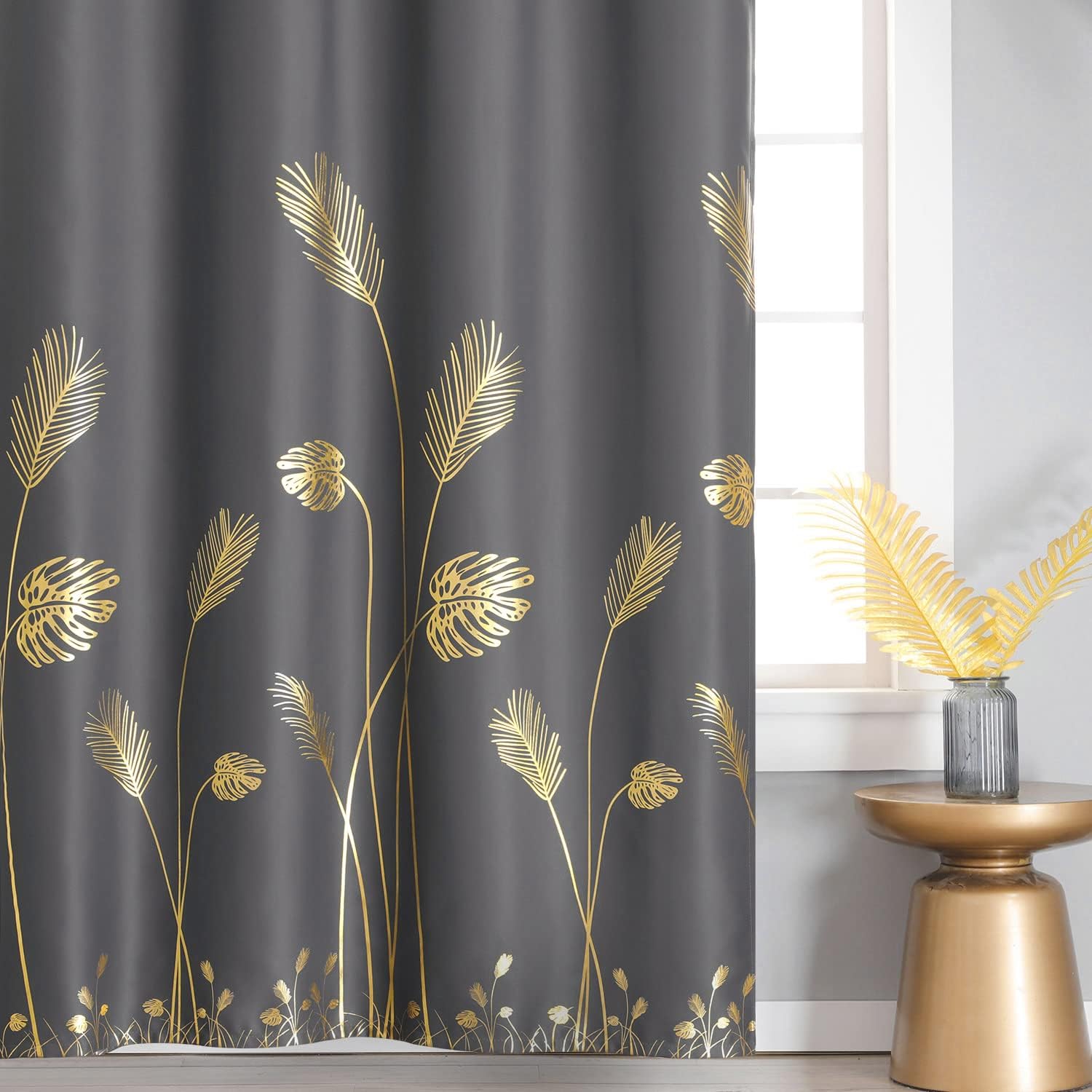 Dark Grey Blackout Curtains & Drapes 84 Inch Length 2 Panels Set for Living Room, Thermal Insulated Room Darkening Gold