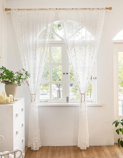 Load image into Gallery viewer, White Lace Sheer Curtains 63inch Vintage Leaf Knitted Window Curtain Drapes, 54&quot; W,  2 Panels

