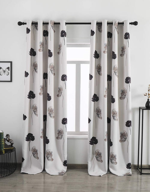 Load image into Gallery viewer, Home Floral Print Thermal Insulated Bedroom Heat Absorbing Room Darkening Curtain Grommet Panels, Set of 2, 52 W x 95 L, Black/Grey/Brown
