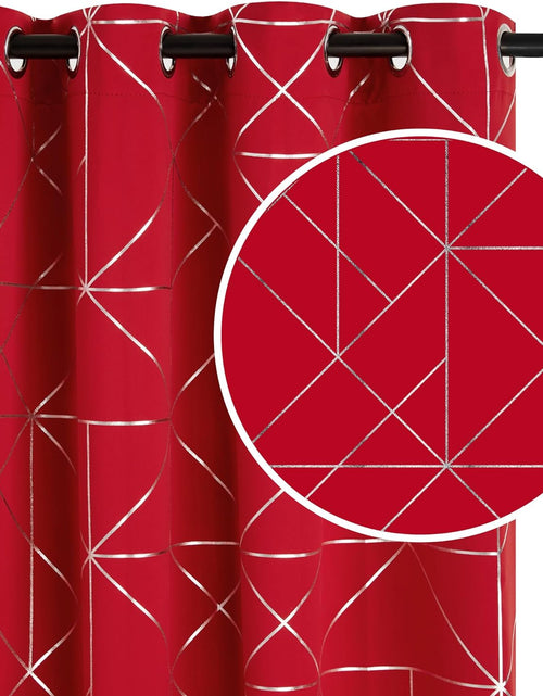 Load image into Gallery viewer, Curtains for Home Decoration, Blackout Curtains 84 Inches, Set of 2, Silver Geometric Patterned  52W x 84L, True Red
