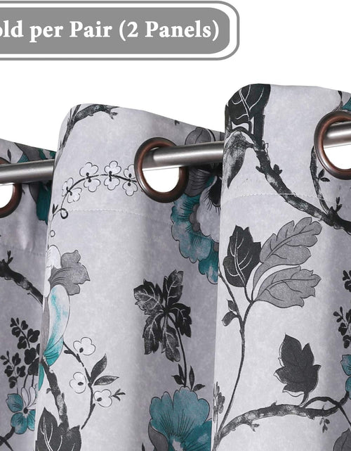 Load image into Gallery viewer, Blackout Curtains for Bedroom/Living Room Thermal Insulated Printed Curtain Drapes 63 Inches Long  (2 Panels), Vintage Floral Grey &amp; Teal

