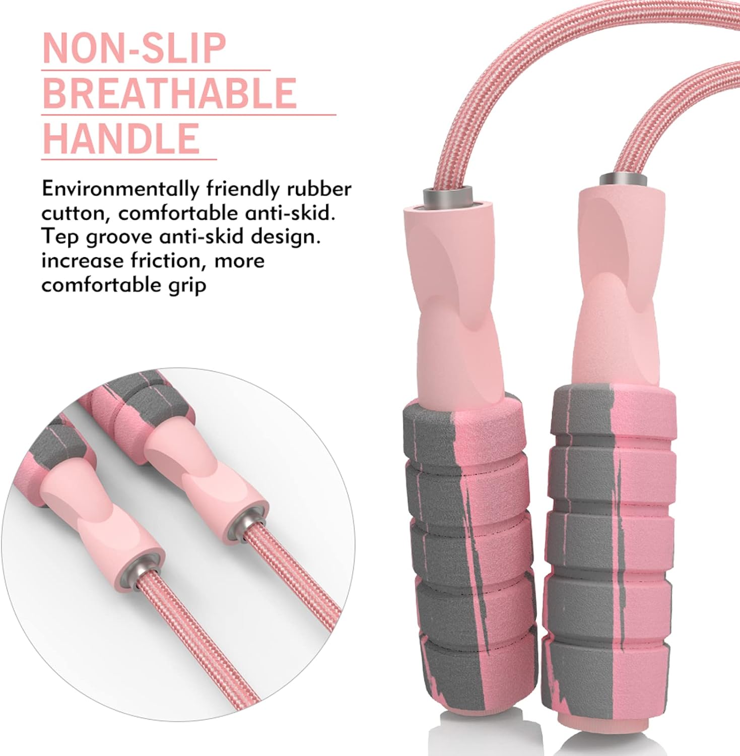 Jump Rope Cotton Adjustable Skipping Weighted Jumprope for Women, Pink