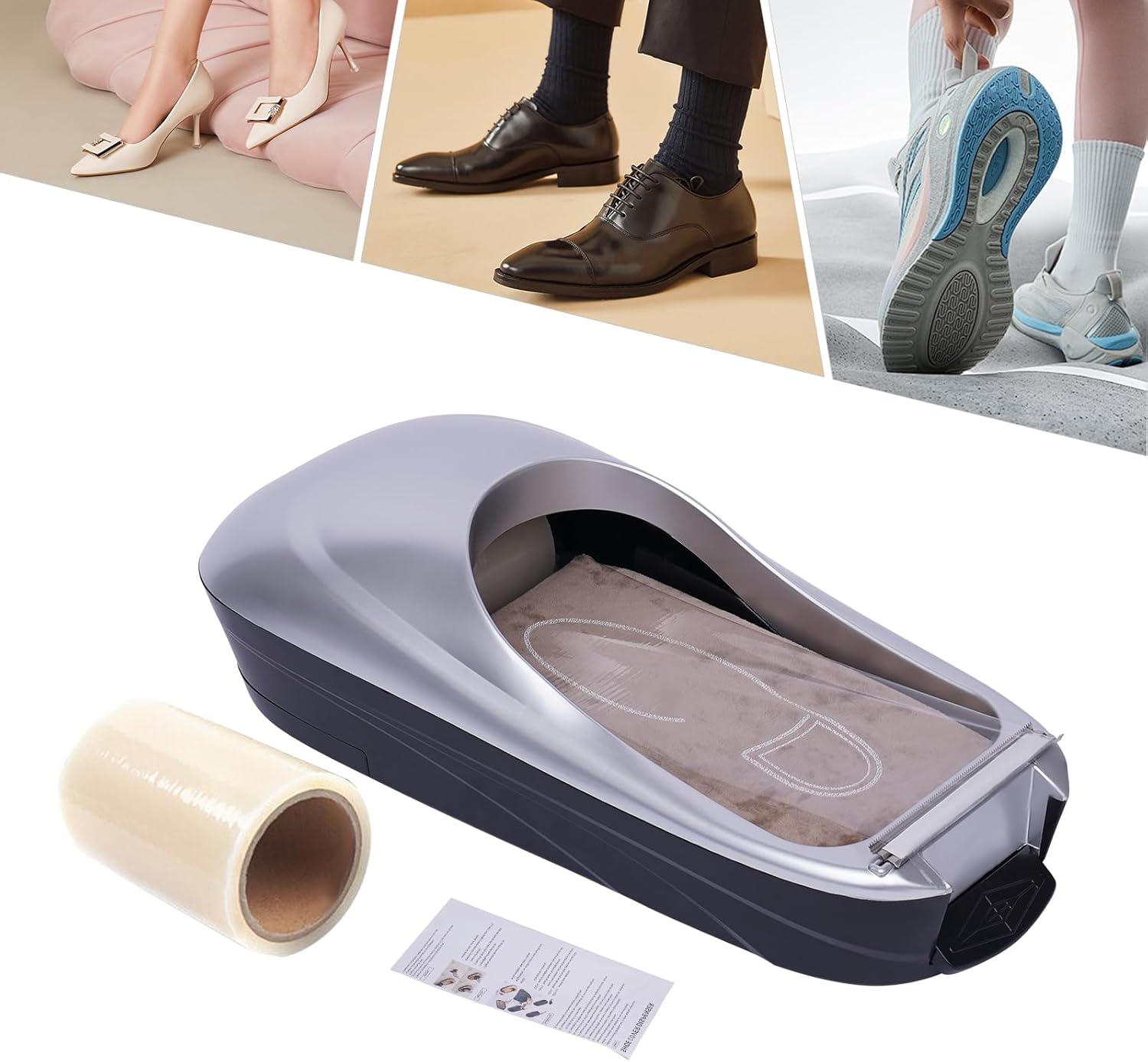 Automatic Shoe Cover Dispenser Machine with 1 Roll Overshoe Film Silver Kit
