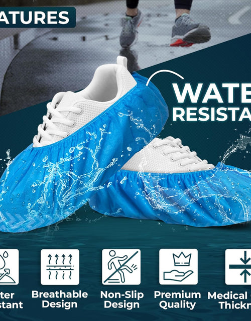 Load image into Gallery viewer, Premium Disposable Boot &amp; Shoe Covers Booties | 100 Pack | Durable, Non-Slip, Non-Toxic I Large Size Fits Most Shoes, Blue

