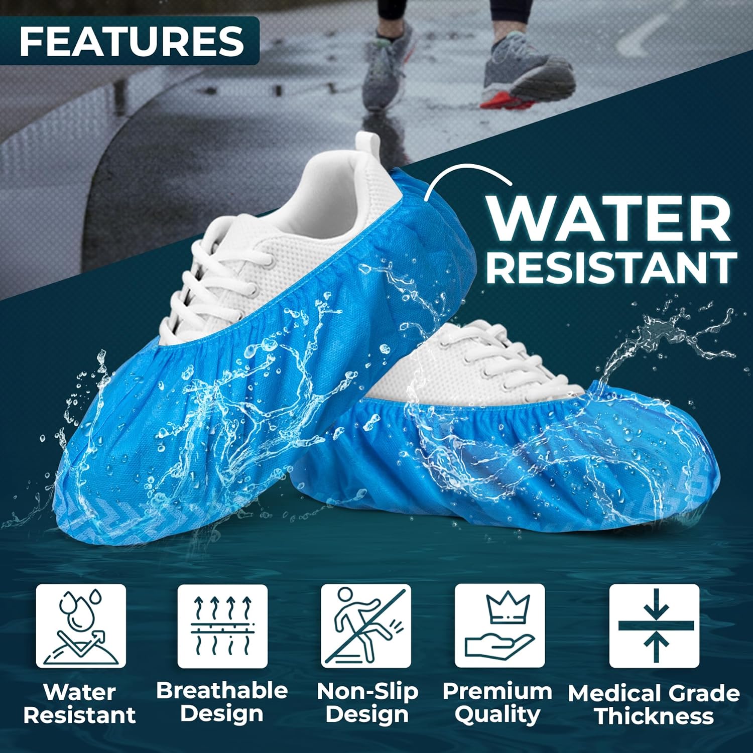 Premium Disposable Boot & Shoe Covers Booties | 100 Pack | Durable, Non-Slip, Non-Toxic I Large Size Fits Most Shoes, Blue