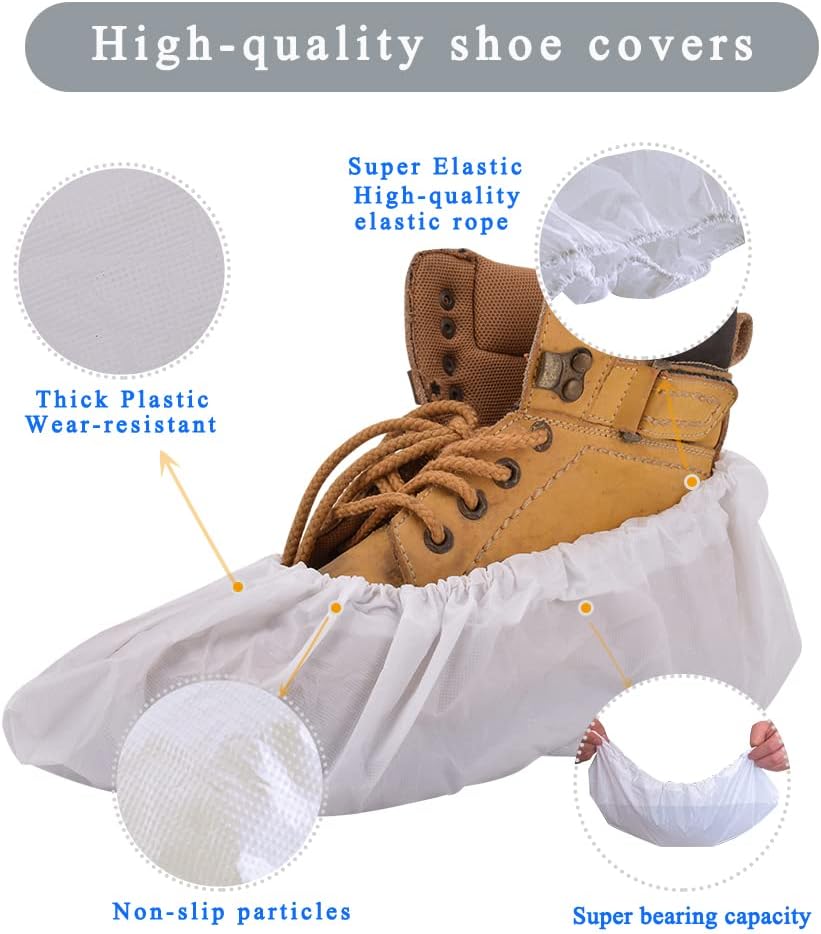 Shoe Covers Disposable,200Pack（100 Pairs）Boot Covers Waterproof Non Slip, White