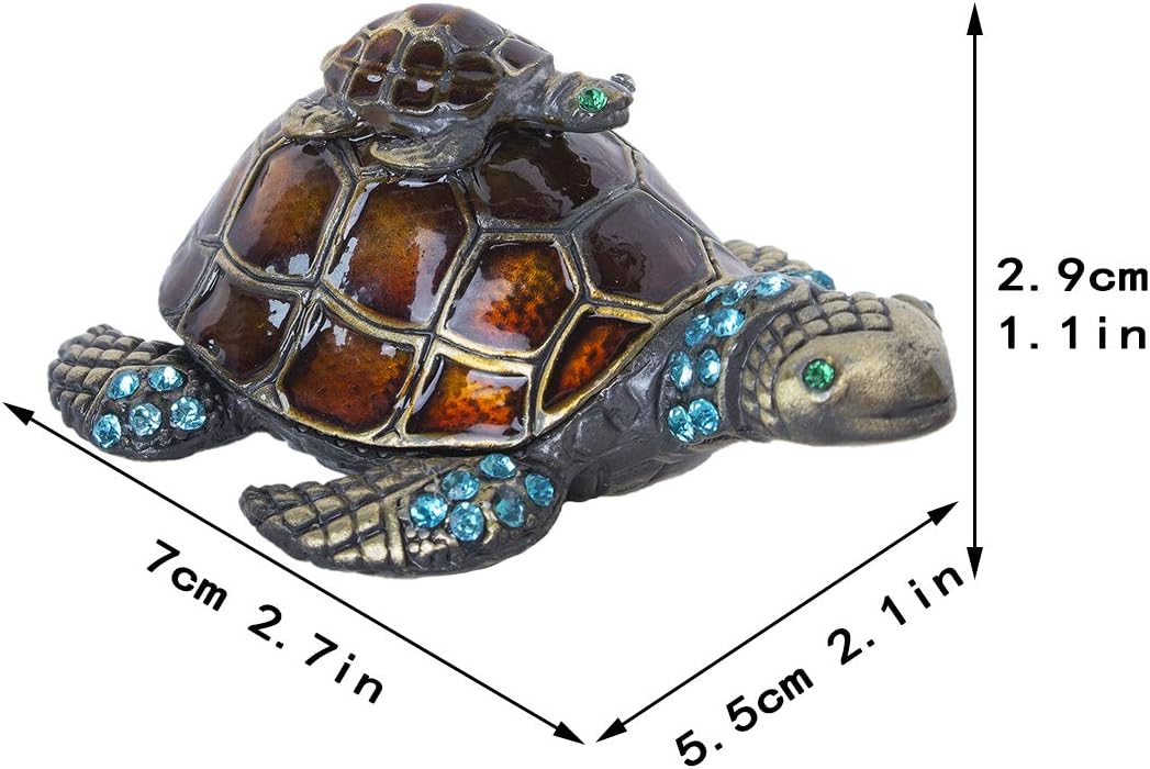 Mother and Baby Turtle Figurines Jewelry Trinket Boxes Hinged Collectible Figurines