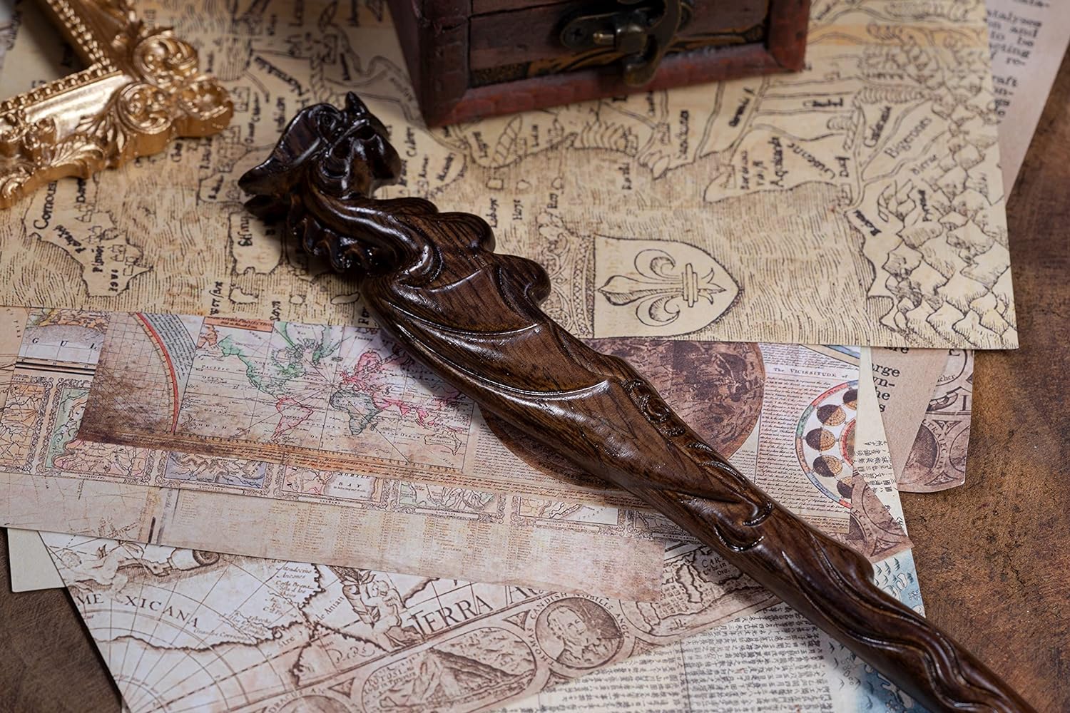 Handicraftviet Hand Carved Dragon Magic Wand, Wooden Wands for Collectible Cosplay