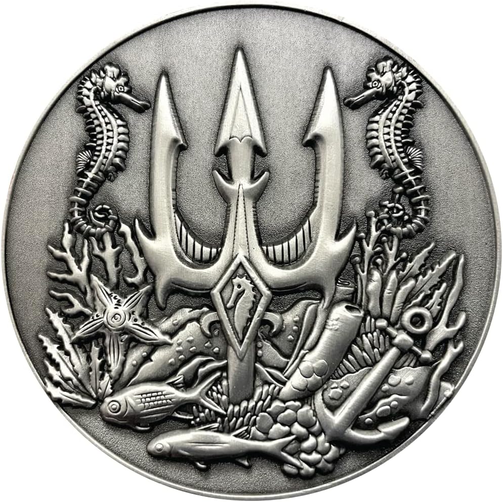 Poseidon - Large Collectible Display Coin, includes Stand, 3D Dual-Sided, 2.75", 4oz, Zinc Alloy