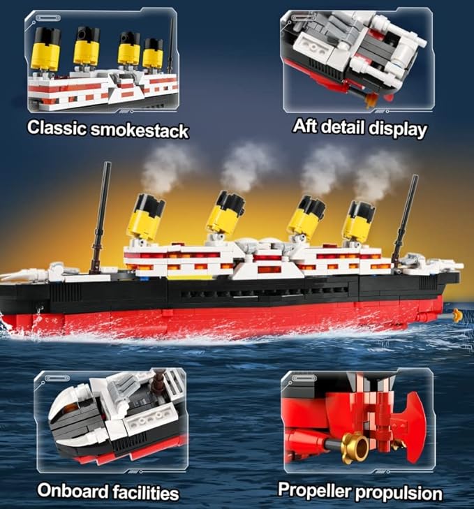 2 in 1 Titanic Model & Transform Robot Building Kit, Collectible Display Model Set