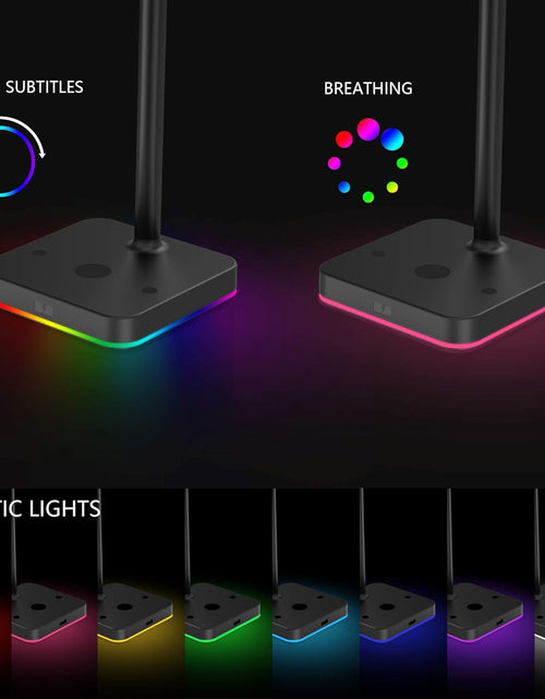 Load image into Gallery viewer, RGB Headphone Stand with Wireless Charger Desk Gaming Headset Holder Hanger Rack with 10W/7.5W Fast Charger, Black
