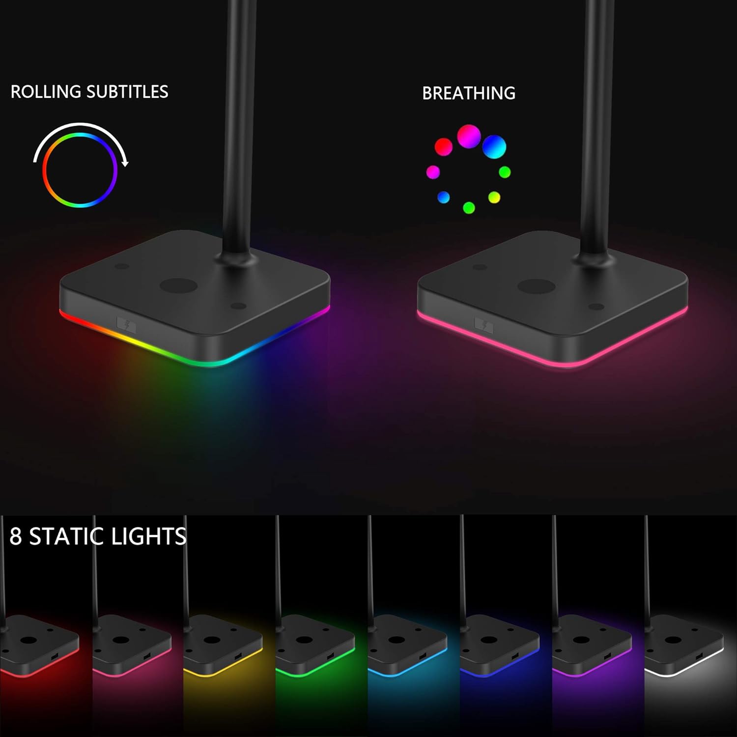 RGB Headphone Stand with Wireless Charger Desk Gaming Headset Holder Hanger Rack with 10W/7.5W Fast Charger, Black