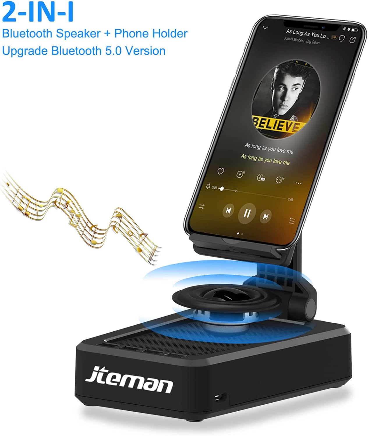 Cell Phone Stand with Wireless Bluetooth Speaker and Anti-Slip Base HD Surround Sound, Black