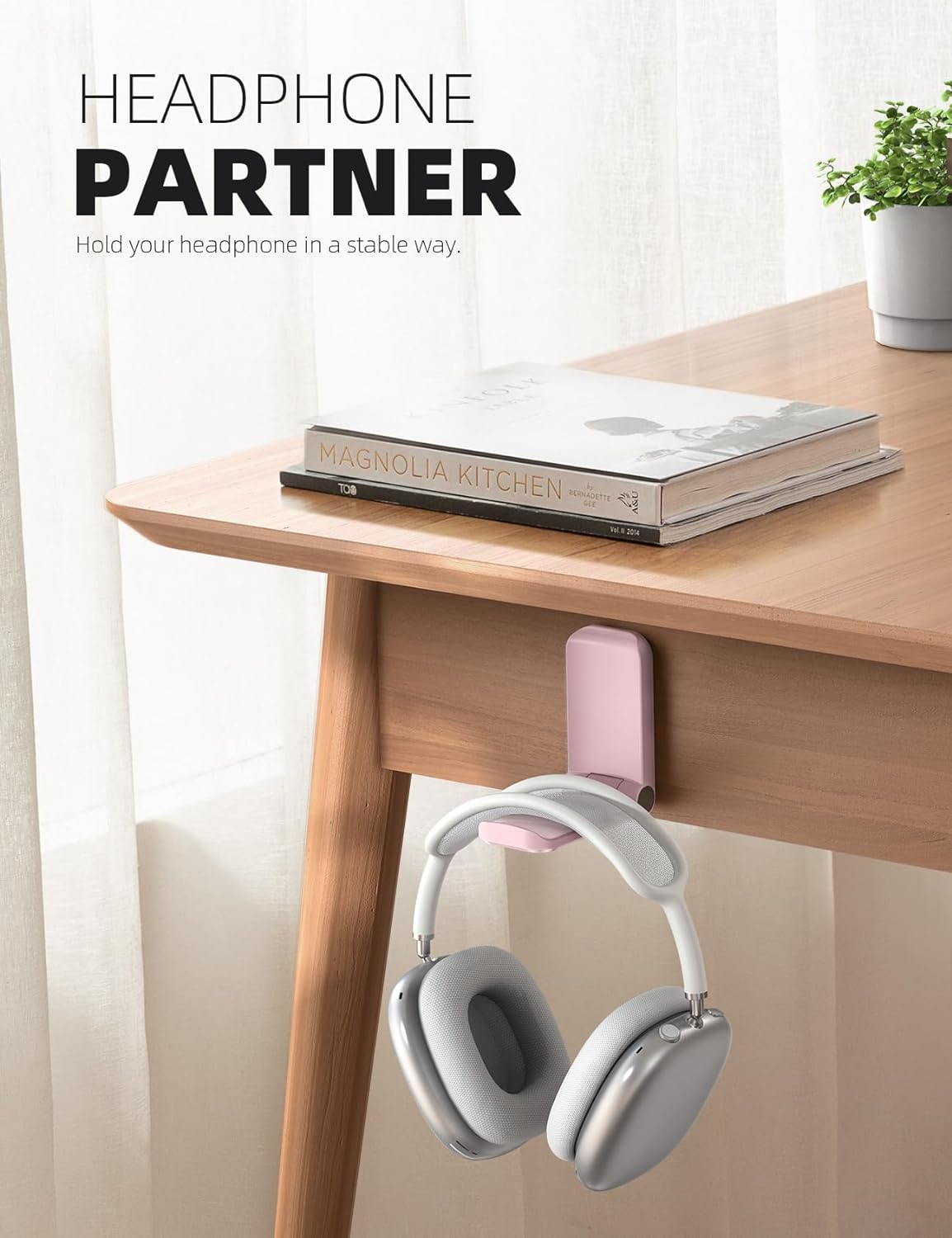 Headphone Stand, Sticky Headset Hanger, Pink