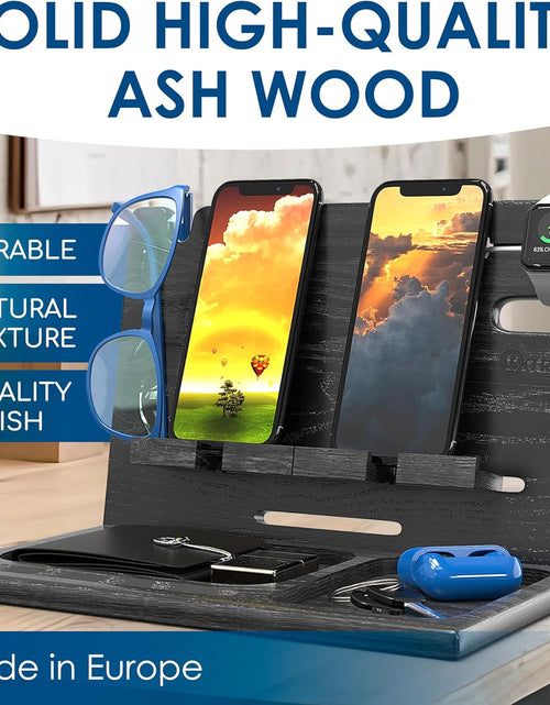 Load image into Gallery viewer, Wood Docking Station 2 Phone Nightstand Organizer Table Charging Dock Multi Watch Charging Stand, Black
