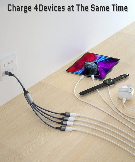 USB C Male to Four USB Female Cable Adapter 1FT,Thunderbolt 3 to 4 Type A 2.0 Port Splitter Dongle Cord Converter