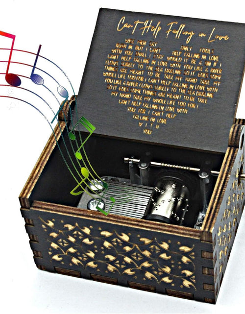 Load image into Gallery viewer, Can&#39;t Help Falling in Love Wood Music Box, Antique Engraved Musical Boxes, Black
