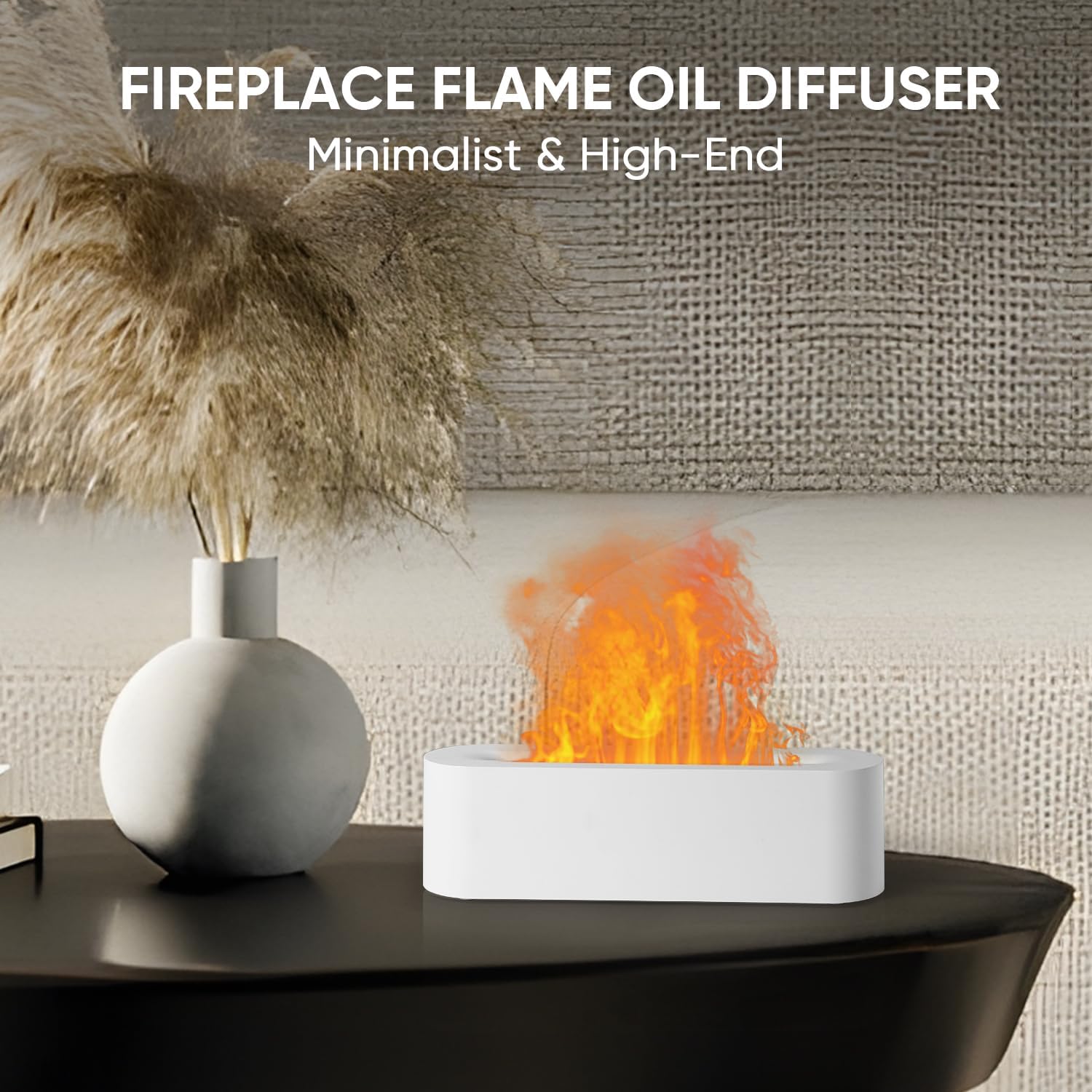 Fireplace Colorful Fire Flame Diffuser, Aromatherapy Essential Oil Diffuser, 150ml Cool Mist Humidifier, White