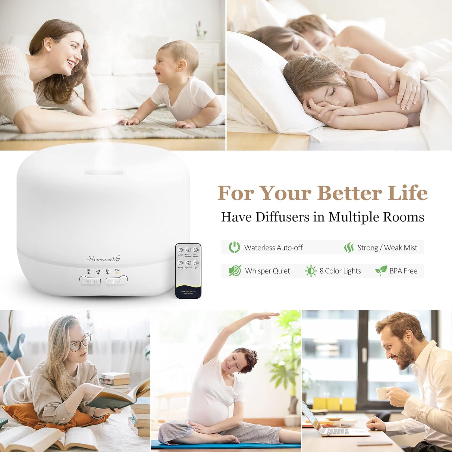 Air Humidifier Aroma Scent Cool Mist Diffuser Colorful Lights Cute Small Large Waterless Auto Off, 300ml