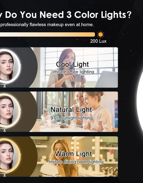 Load image into Gallery viewer, Lighted Makeup Mirror, 8&quot; Rechargeable Double Sided Magnifying Mirror with 3 Colors, 1x/10x 360° Rotation Touch, Chrome

