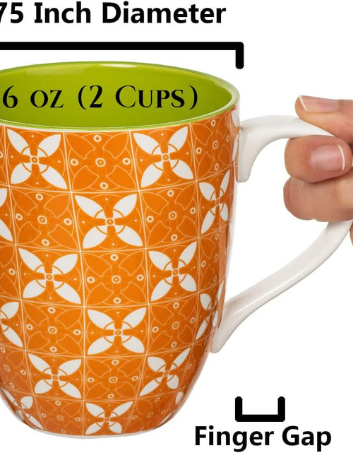 Load image into Gallery viewer, Set of 6 Modern Colorful Cute Porcelain Mugs/Cups with Large Handle,  16 Fluid Ounce Capacity
