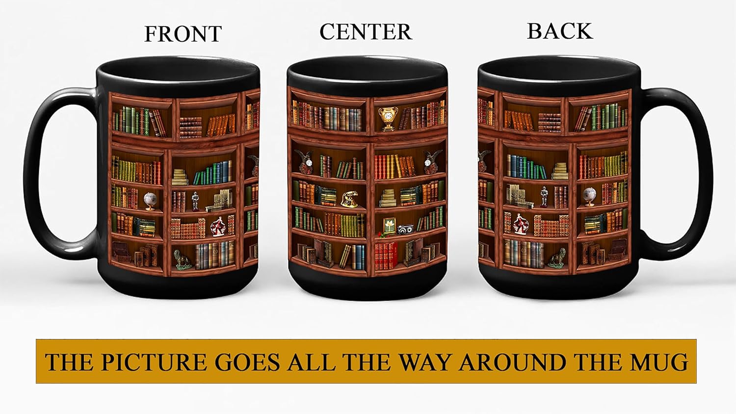 Library Bookshelf Mug Gifts For Book Lovers Women,  Mug Librarian Book Lovers Gifts for Readers Writer Black 15oz