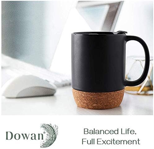 Load image into Gallery viewer, Set of 2 15 OZ Coffee Mug with Cork Bottom and Splash Proof Lid, Ceramic Mug with Large Handle, Black
