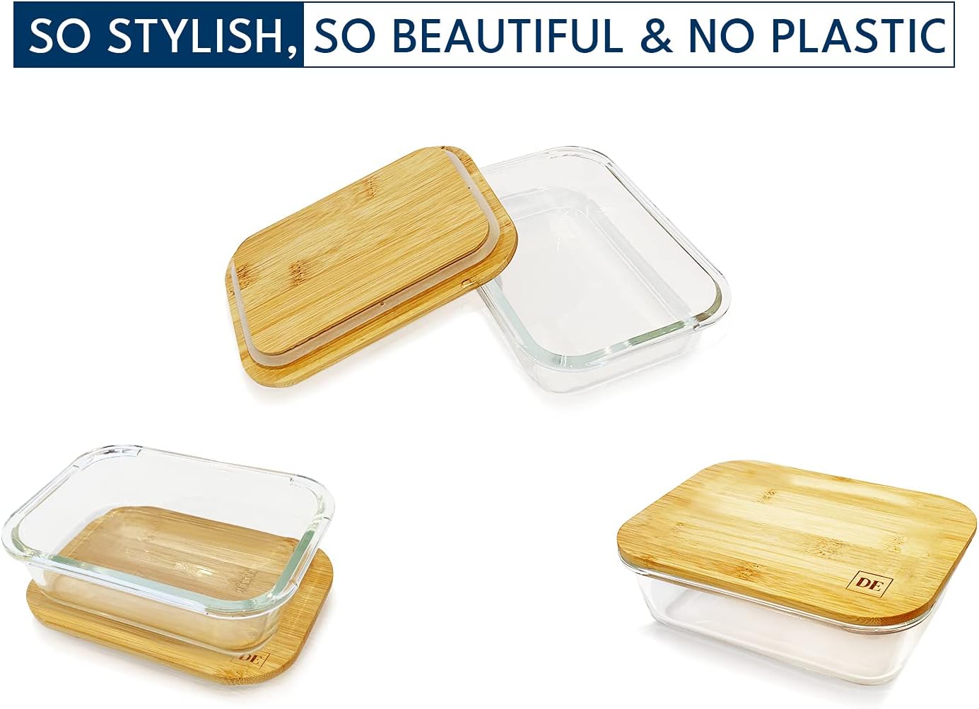 Food Storage Containers with Bamboo Lids (Pack of 4) Eco Friendly Meal Prep Containers Reusable