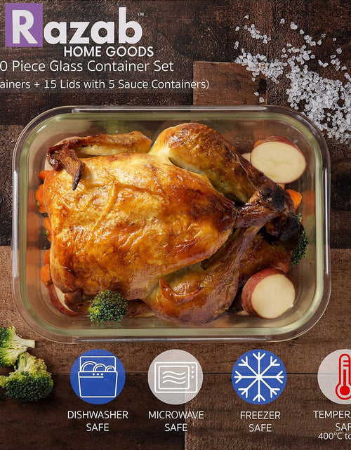 Load image into Gallery viewer, 10 PC Glass Food Storage Containers with Multi Color Lids - 63, 40, 28, 25 &amp; 11 Oz Airtight &amp; Leakproof Lunch Bento Boxes
