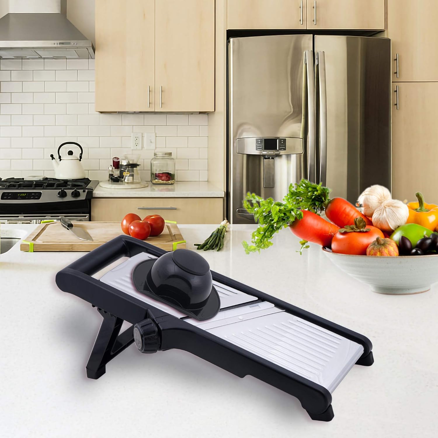 Adjustable Stainless Steel Food Vegetable Potato Onion Slicer French Fry Cutter, Slicer Julienne with Cut-Resistant Gloves