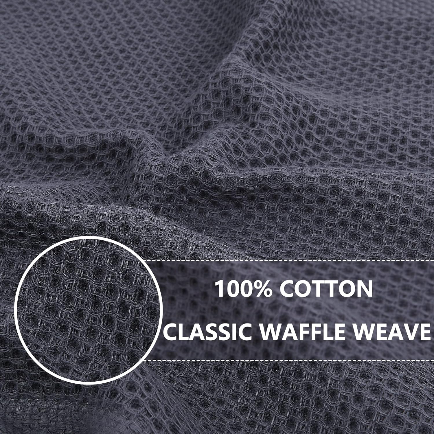Cotton Waffle Weave Kitchen Dish Cloths, 12x12 Inches, 6-Pack, Dark Grey