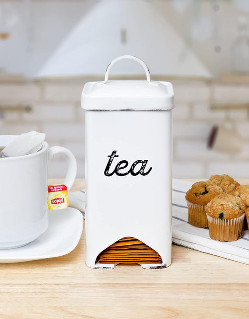 Load image into Gallery viewer, Enamelware Tea Bag Caddy Dispenser for Wrapped Individual Tea Sachets, White
